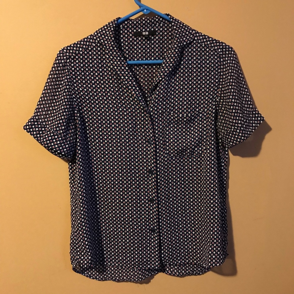 Patterned Button Down Blouse